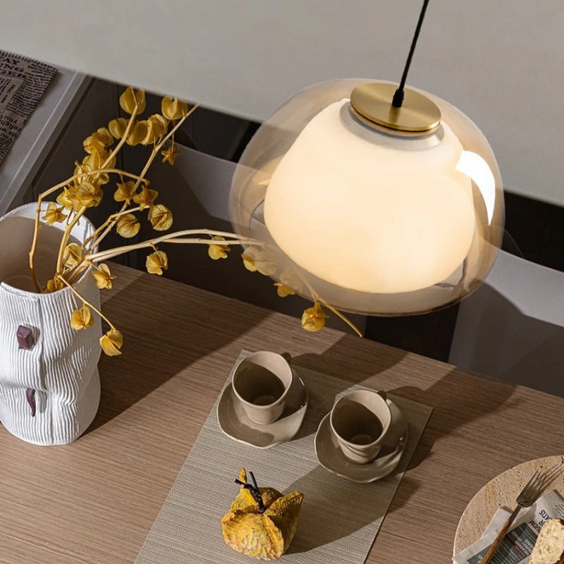 Nordic Design Glass Pendant Lamp for Simple Living Dining Room Bedroom Double Glass Hanging Lighting Indoor Lighting Fixture