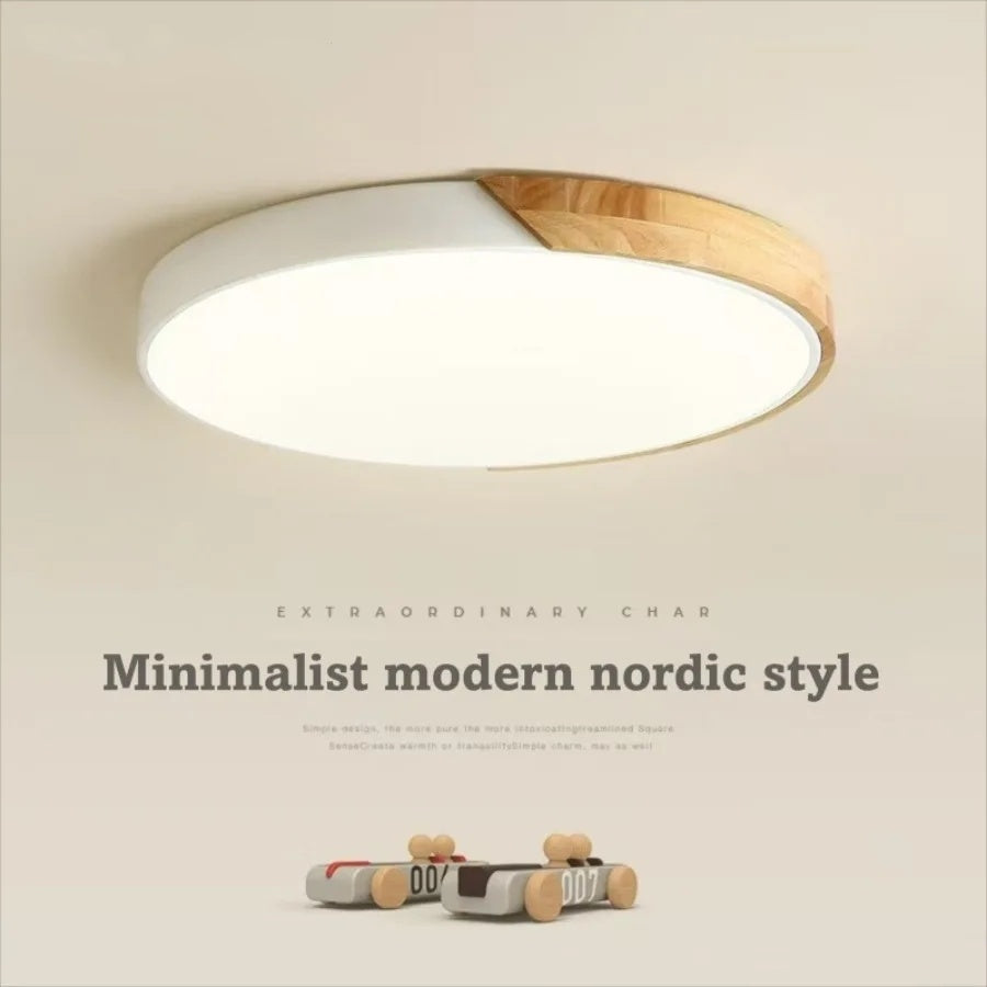 Nordic LED Ceiling Light Wooden Macaroon Circular Ceiling Lamp Modern Simple Bedroom Balcony Study Home Decor Lighting
