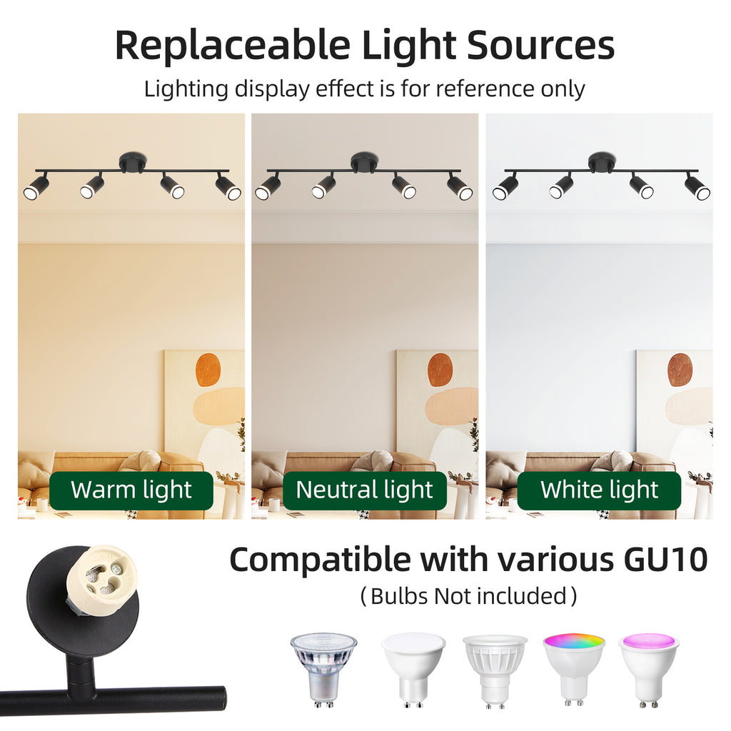 GU10 LED Spotlight Black Track Fixture Ceiling Light Rotatable 6 Heads Protective Lamp Decor Indoor for Living Room Track Light