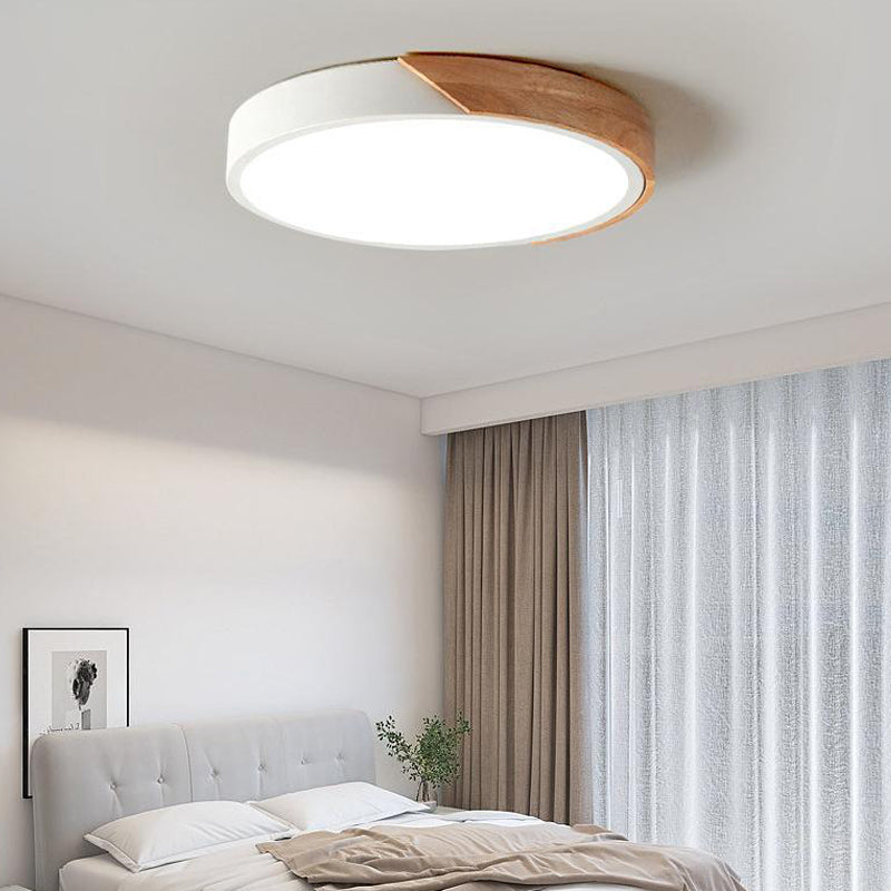 Nordic LED Ceiling Light Wooden Macaroon Circular Ceiling Lamp Modern Simple Bedroom Balcony Study Home Decor Lighting