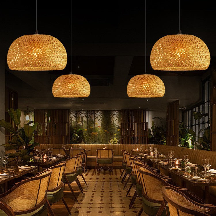 Bamboo Lantern Pendant Lamp Natural Rattan Wicker E27 LED Chandeliers Hand-Woven Lampshades Lighting Fixture Hanging Light