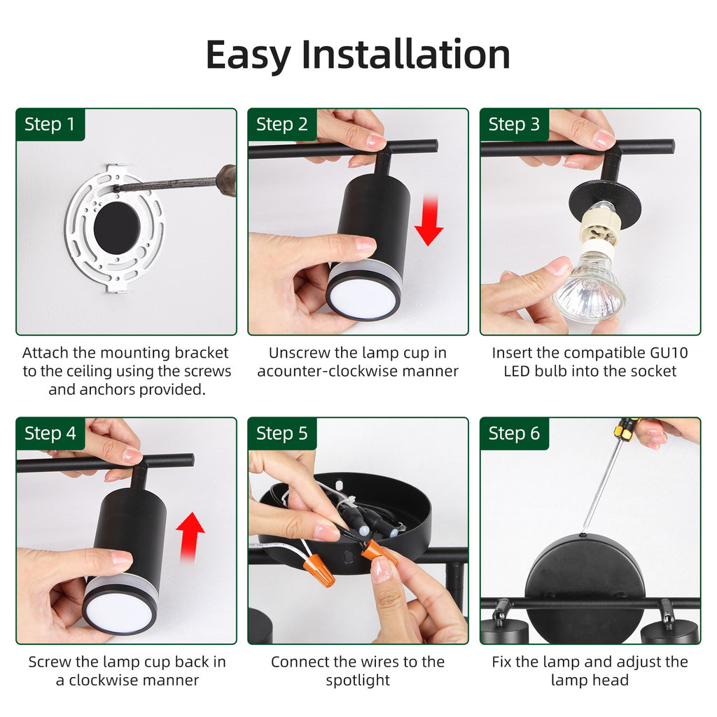 GU10 LED Spotlight Black Track Fixture Ceiling Light Rotatable 6 Heads Protective Lamp Decor Indoor for Living Room Track Light