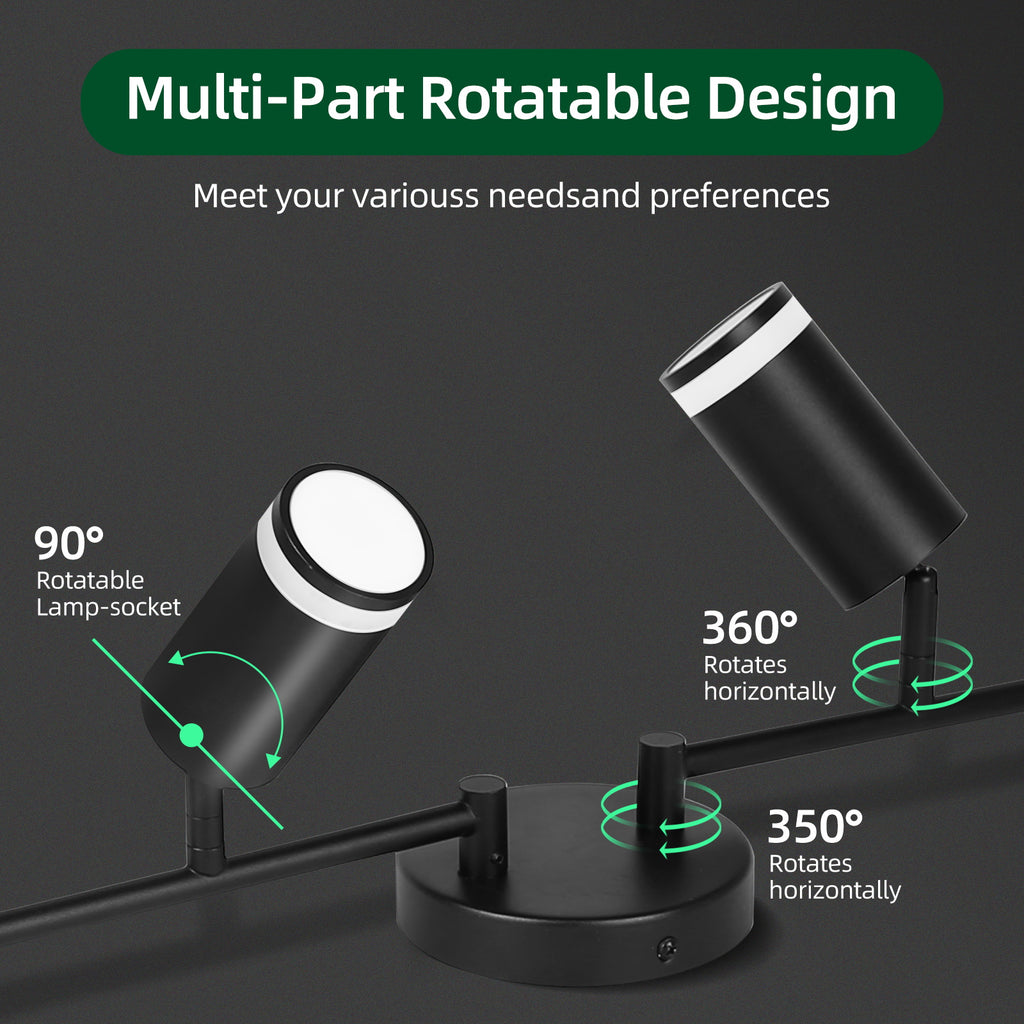 GU10 LED Spotlight Black Track Fixture Ceiling Light Rotatable 6 Heads Protective Lamp Decor Indoor for Living Room Track Light