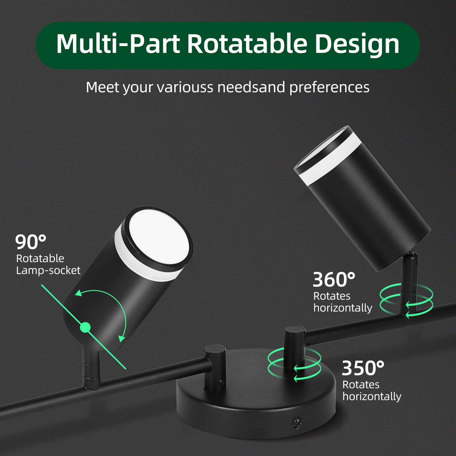 GU10 LED Spotlight Black Track Fixture Ceiling Light Rotatable 6 Heads Protective Lamp Decor Indoor for Living Room Track Light