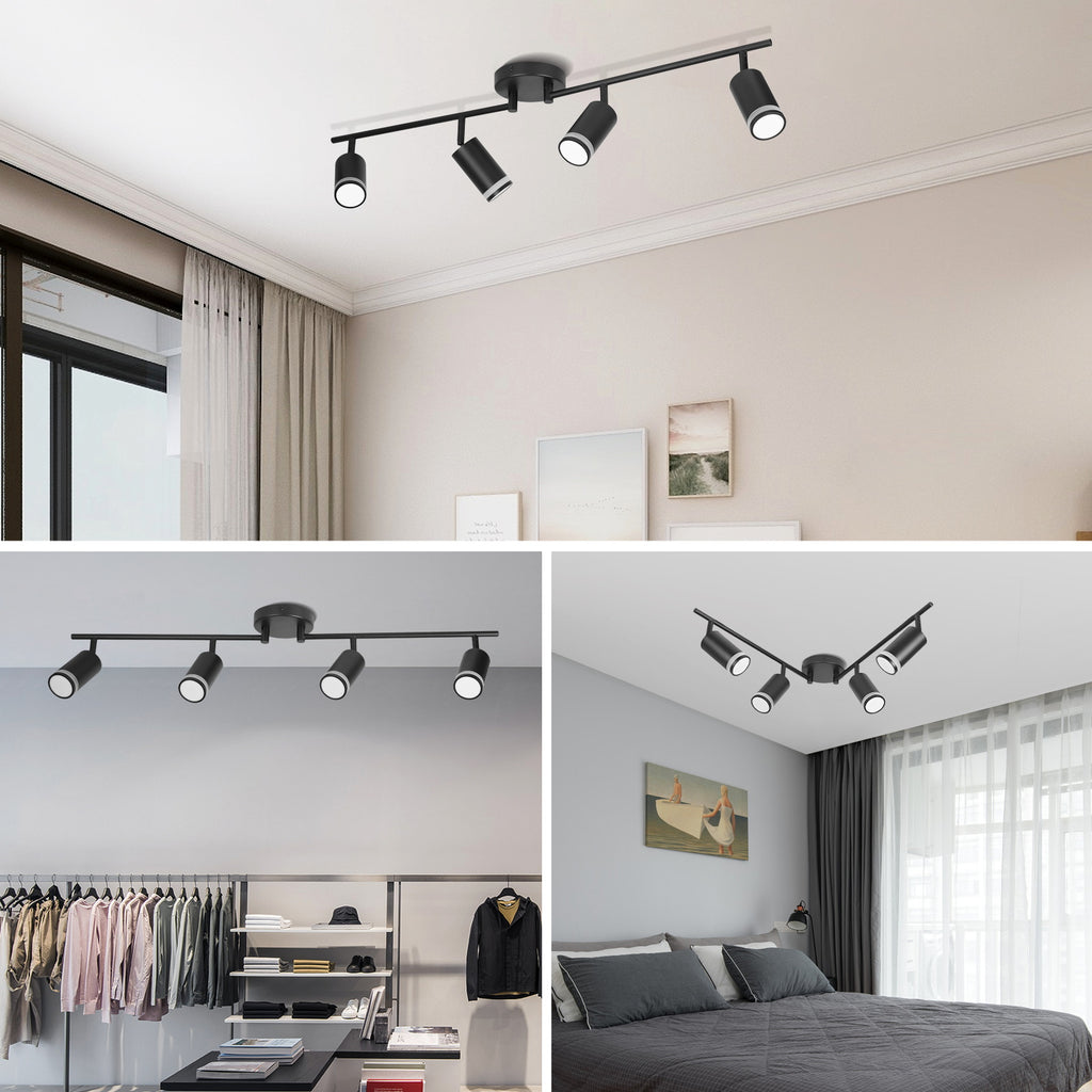 GU10 LED Spotlight Black Track Fixture Ceiling Light Rotatable 6 Heads Protective Lamp Decor Indoor for Living Room Track Light