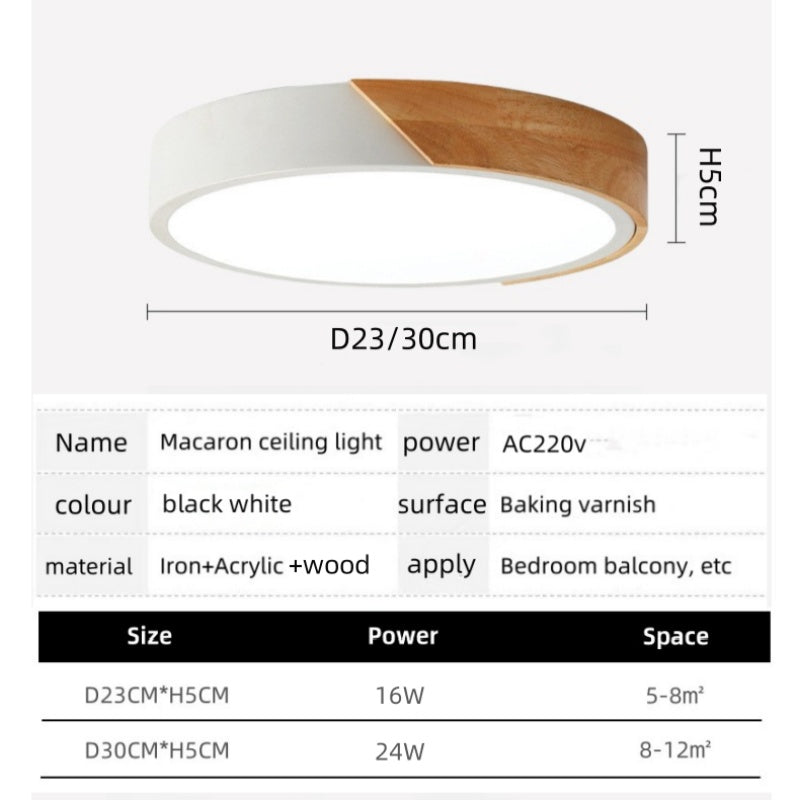 Nordic LED Ceiling Light Wooden Macaroon Circular Ceiling Lamp Modern Simple Bedroom Balcony Study Home Decor Lighting
