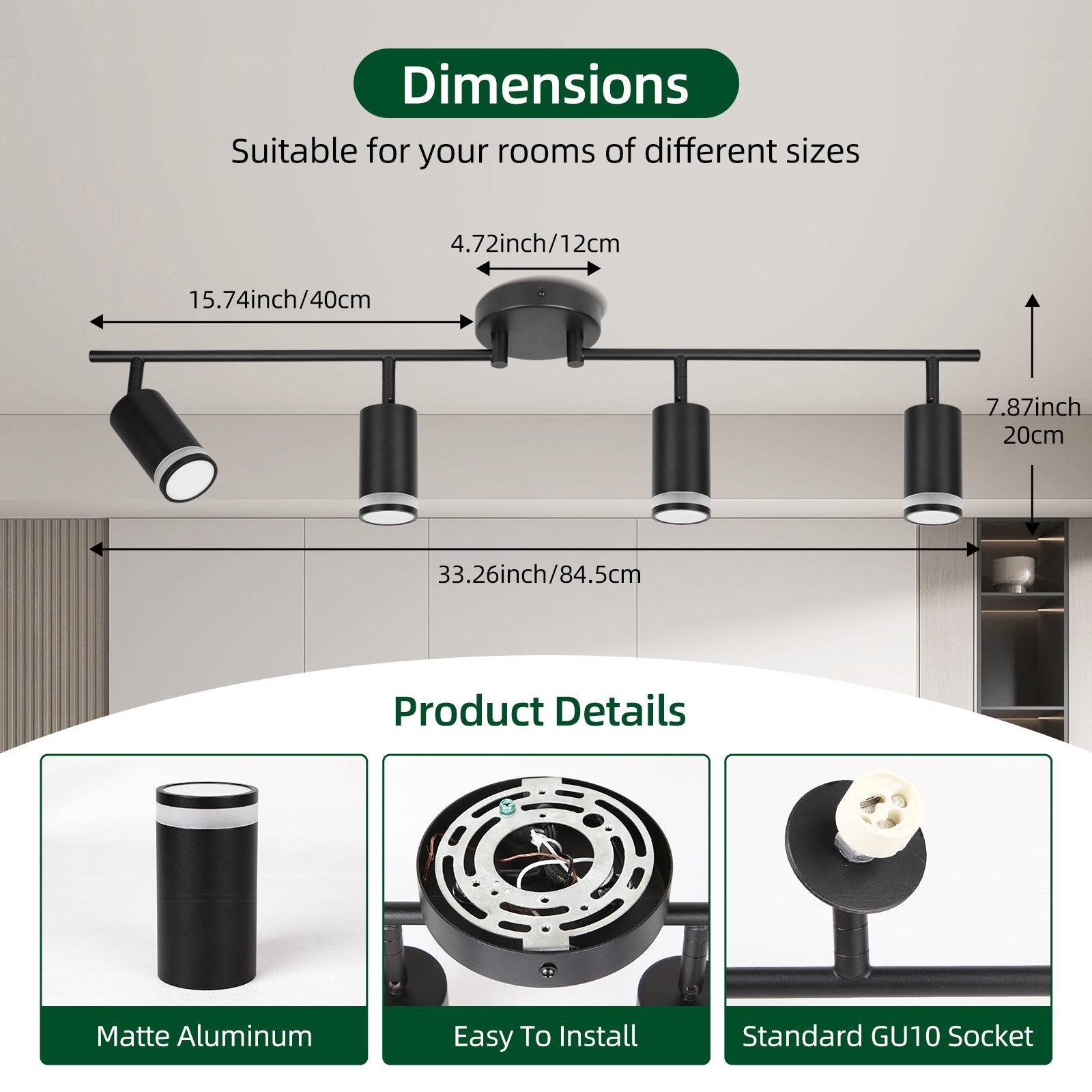 GU10 LED Spotlight Black Track Fixture Ceiling Light Rotatable 6 Heads Protective Lamp Decor Indoor for Living Room Track Light