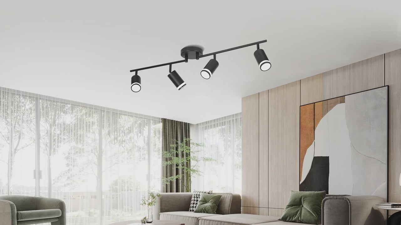 GU10 LED Spotlight Black Track Fixture Ceiling Light Rotatable 6 Heads Protective Lamp Decor Indoor for Living Room Track Light